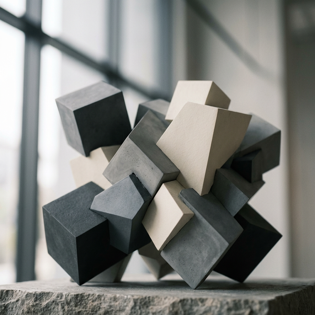 Abstract representation of interlocking geometric forms in g