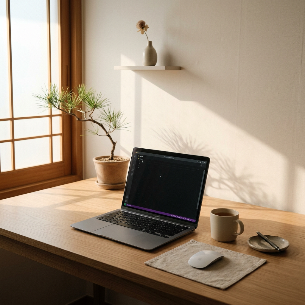 A minimalist workspace with a single cursor hovering over bl