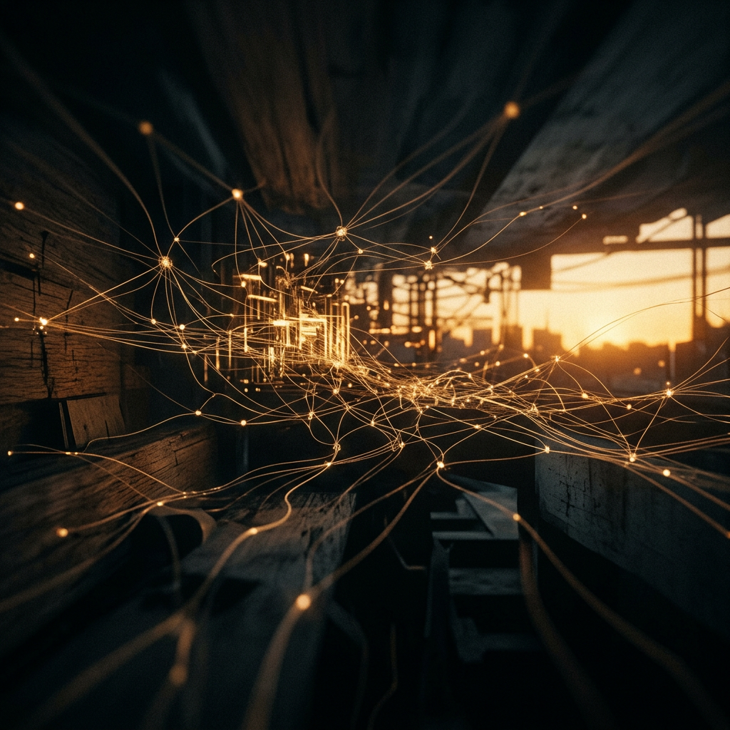 Abstract representation of interconnected nodes and pathways
