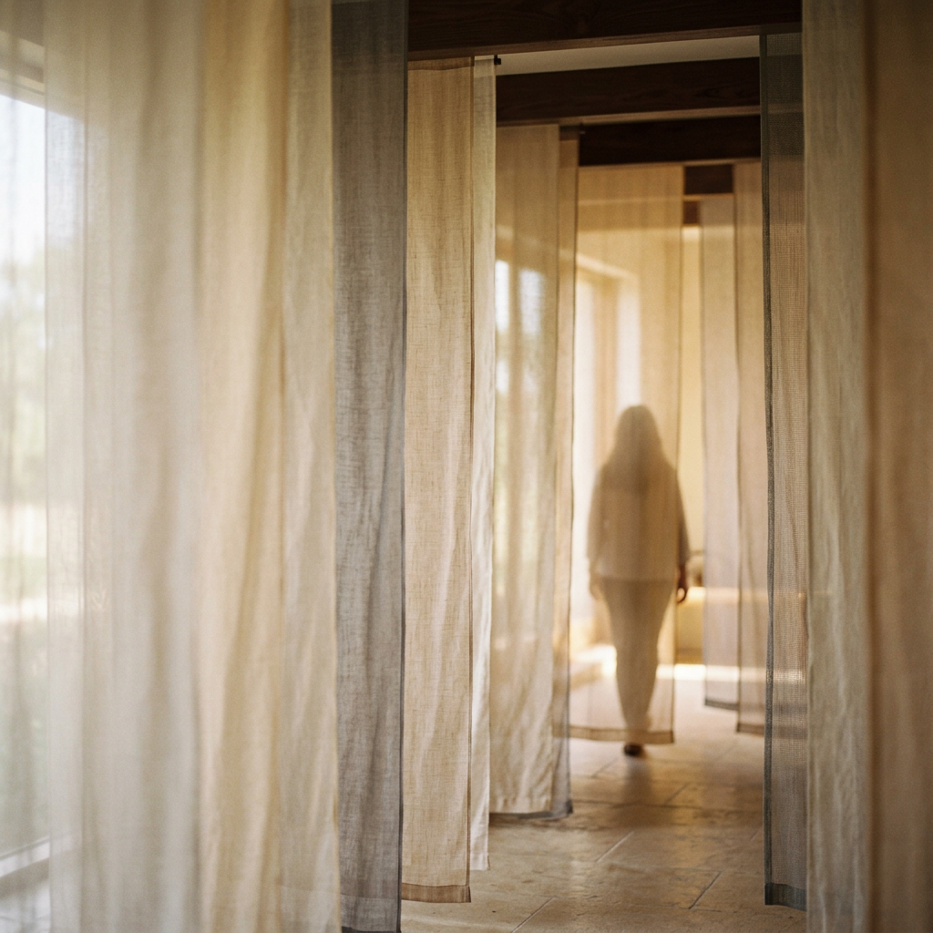 Soft-focused image of layered translucent screens filtering 