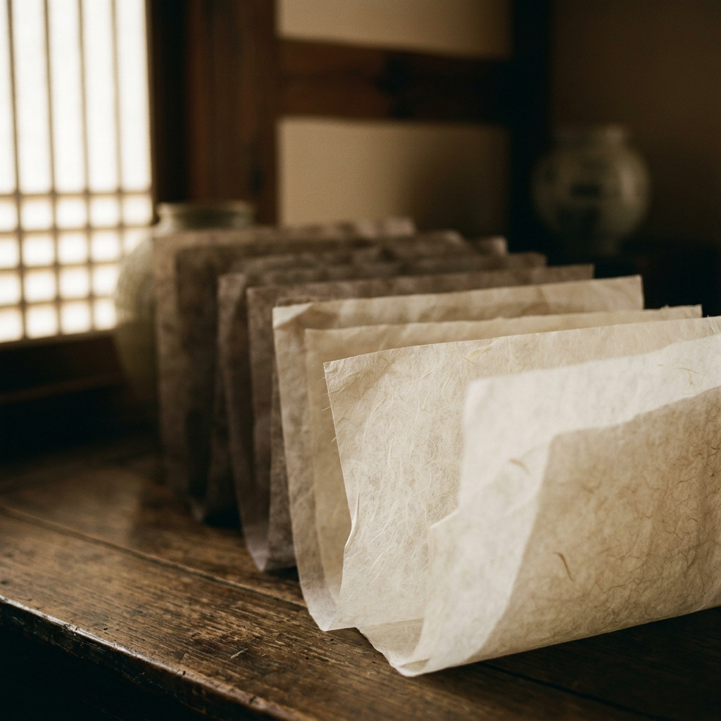 Layers of translucent paper overlapping in soft focus, each 