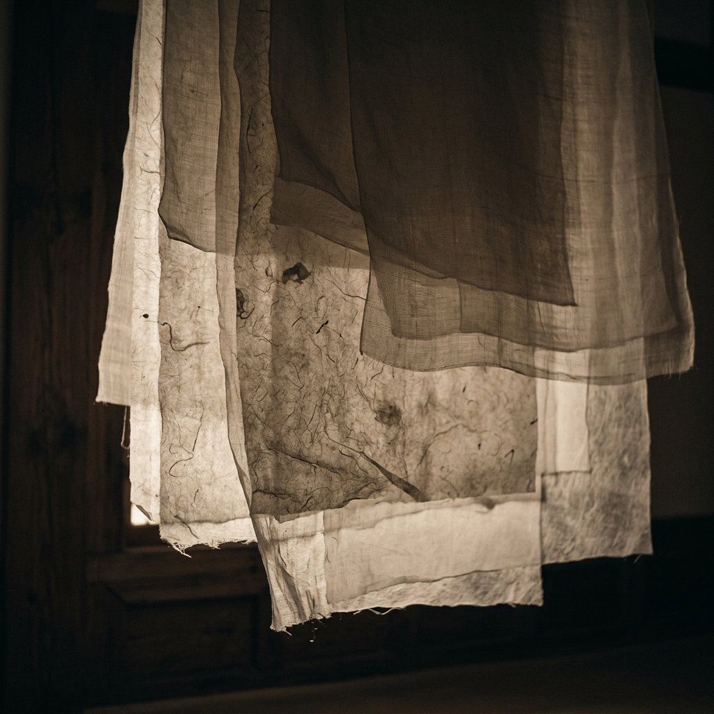 Layers of translucent paper or silk gently overlapping, crea